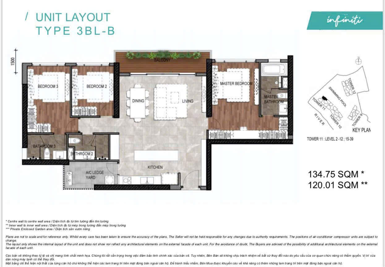 Cho thuê căn hộ The Infiniti Riviera Point Quận 7 thiết kế 3 phòng ngủ view nội khu lầu 10 – 135m2 4