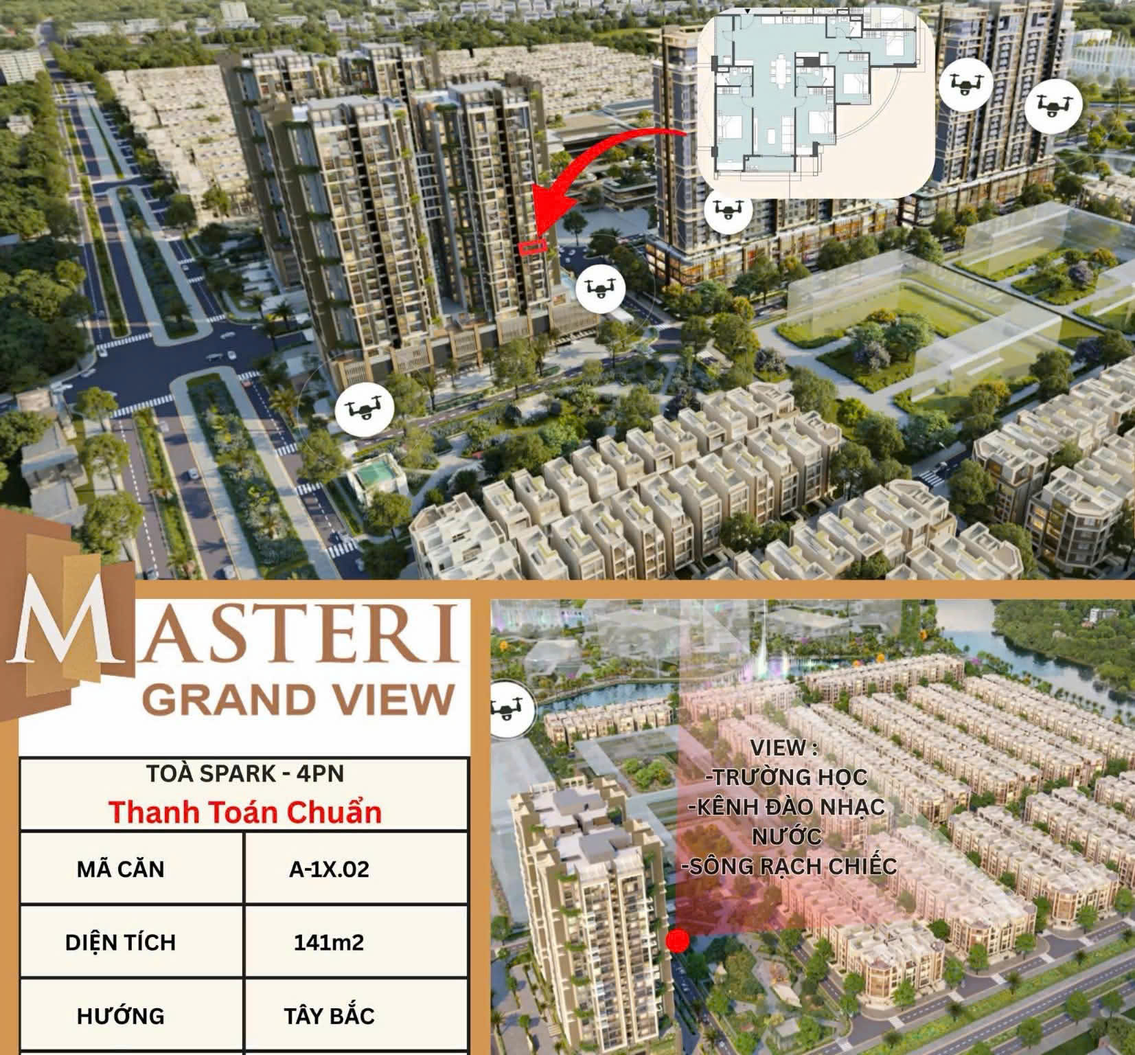 Transfer of Masteri Grand View apartment, Thu Duc City with 4 bedrooms located on the 11th floor – 141m2 1