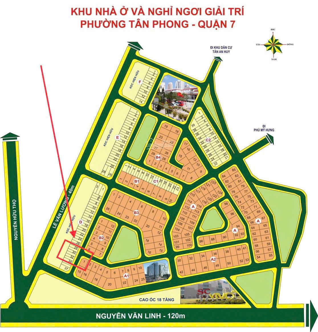 Land for sale in Sadeco residential area in District 7 built 3 floors + attic behind Vivo City Shopping Center – 104m2 3