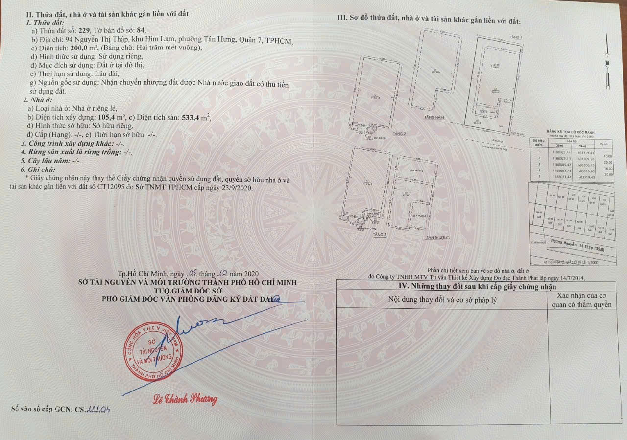 Selling or renting a house in front of 94 Nguyen Thi Thap Him Lam Residential Area, District 7 building 4 floors – 200m2 3