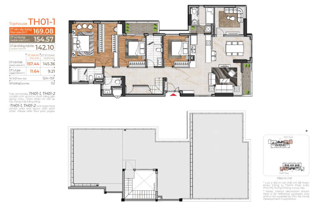 Bán penthouse Cardinal Court Phú Mỹ Hưng, Quận 7 nhà thô mới bàn giao, có ô xe, sân rộng – 169m2