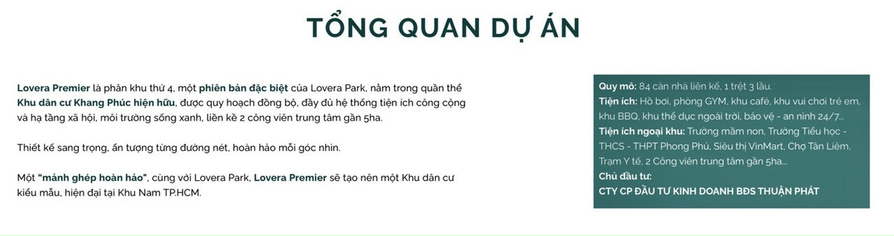 MỞ BÁN NHÀ PHỐ LOVERA PREMIER KHU COMPOUND KHANG ĐIỀN - BÌNH CHÁNH